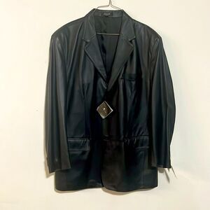 NWT J. Ferrar Genuine Leather Sport Coat 3 Button Blazer Jacket Men’s L‎ Black